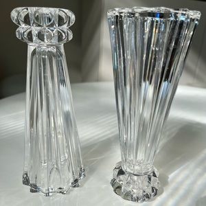 Vintage crystal Rosenthal 7” candlestick/vase pair. Sold in original boxes.